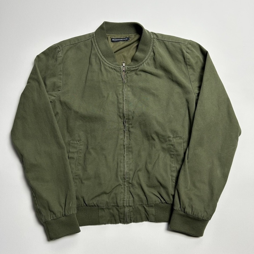 Brandy Melville Women Olive Green Bomber Jacket S Military Utility Y2K Army Moto